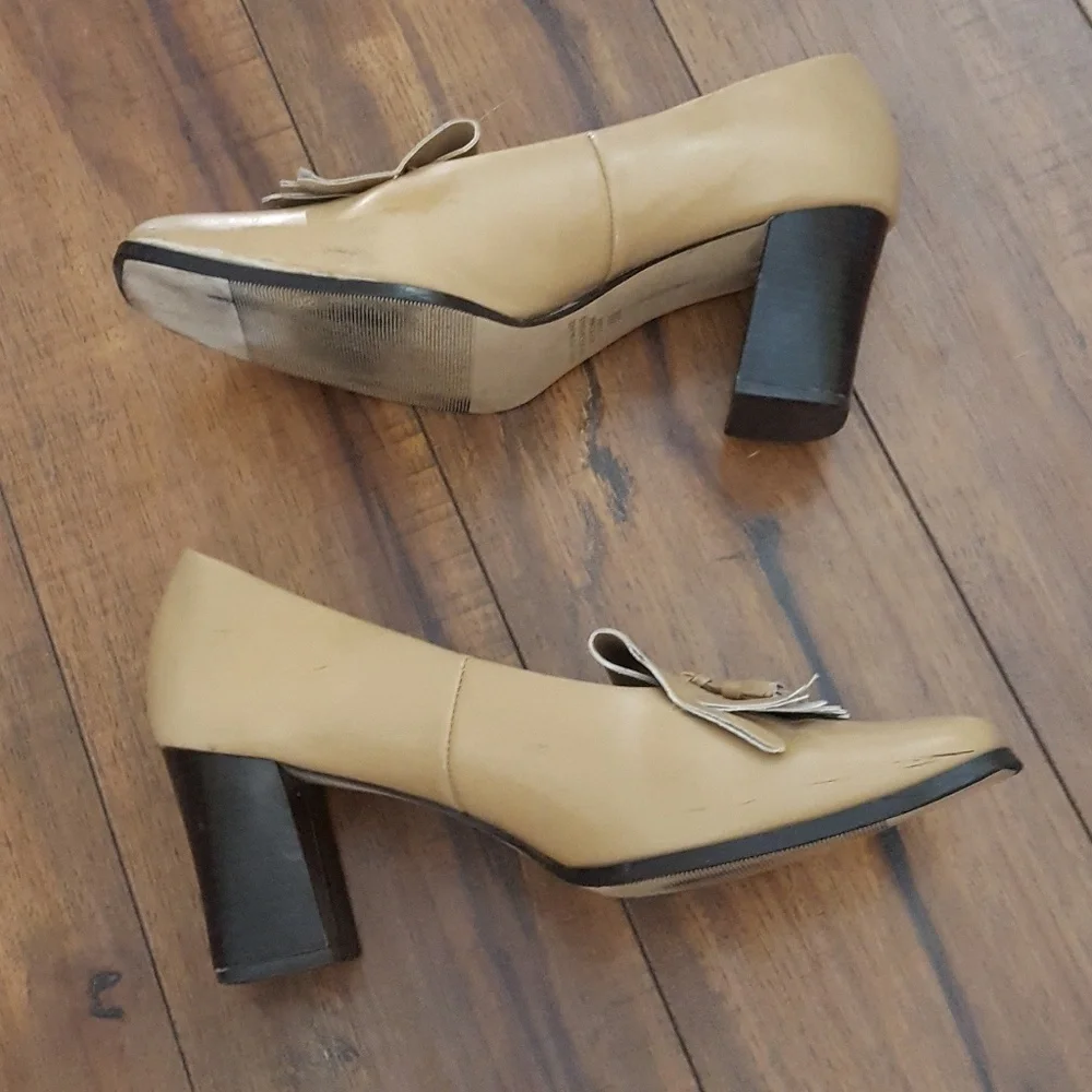 Coup D'etat Ltd Tan‎ Leather Loafer Block Heels - Picture 4 of 7